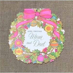 Vintage Colorful Wreath Christmas Card Bright Cheery Whimsical Junk Journaling